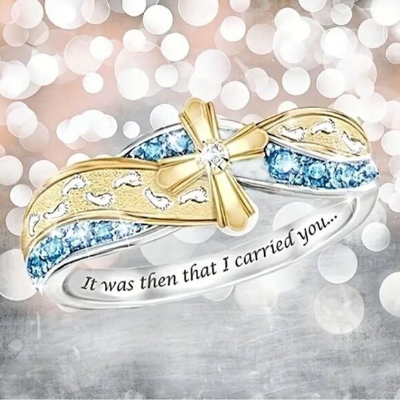 New Size 8 Promise Engagement Ring Religious Gift “It Was Then I Carried You” - Picture 3 of 3